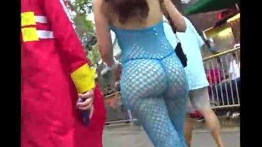 Fishnet and gstring thong pretty best bubble ass girl walking cosplay